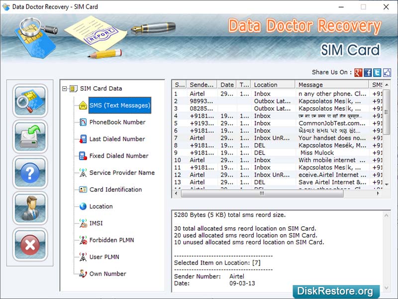 Screenshot of SIM Card Contacts Reader Tool