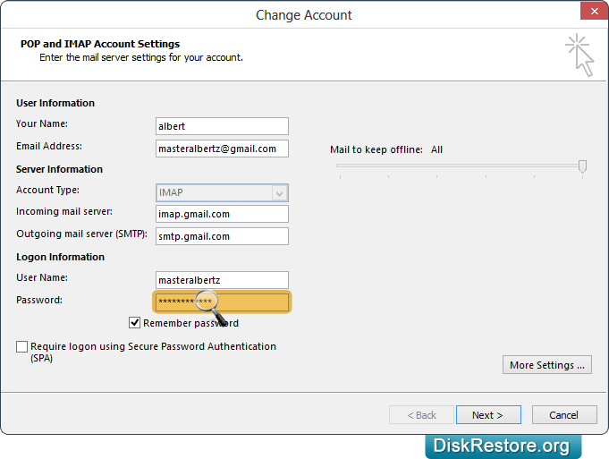 Locate the password field